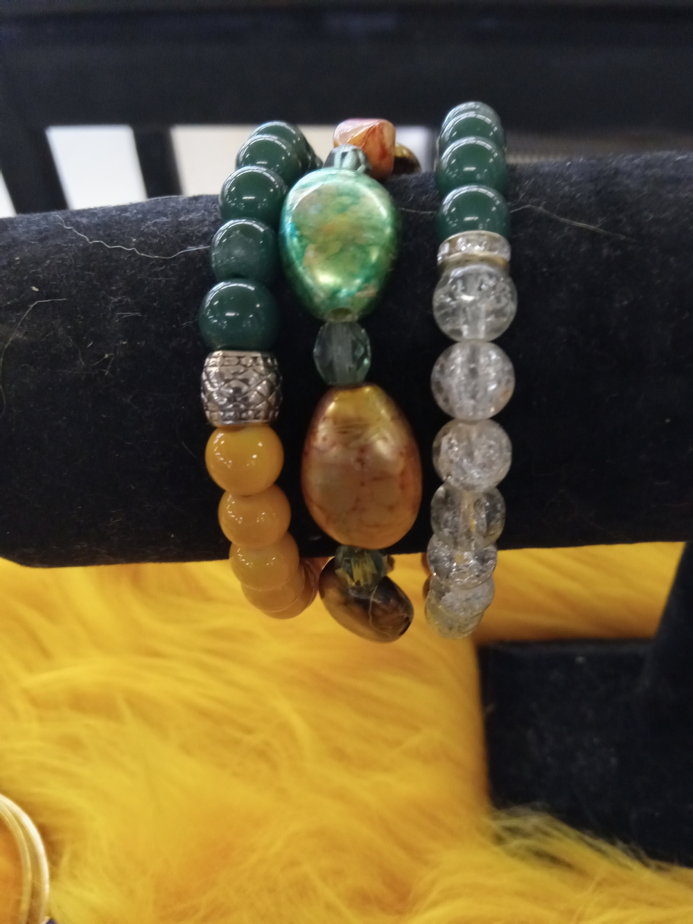 Green and Amber Multi- Strand Beaded Bracelet Set